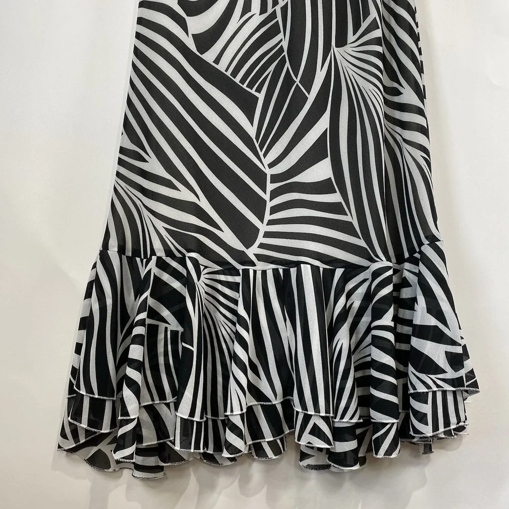F&A Future Collection Womens Ruffle Midi Skirt Size XL Flare Elastic Waist Zebra